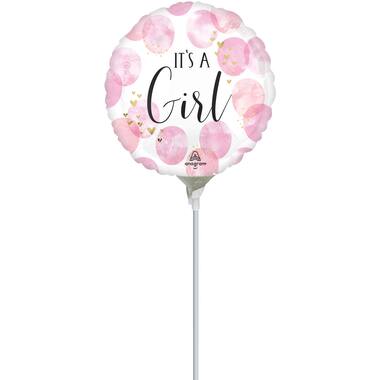 Foil Balloon - Mini - "It's a Girl" - Watercolor - Pink - 23 cm